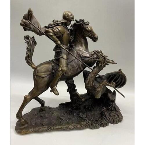 Western Art Deco sculpture Saint George and the Dragon bronze statue