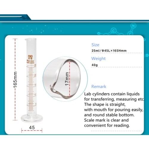 Glass graduated cylinder with scale Pyrex lab measuring cylinder with mark for chemical experiment Borosilicate 25ml 2pcs/pack