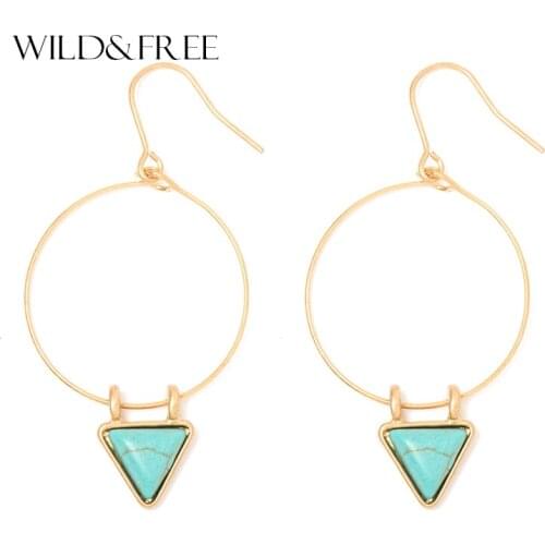 Wild&Free Bohemian Style Matte Gold Geometric Dangle Earrings For Women Round Circle Triangle Green Stone Drop Earings Pendients