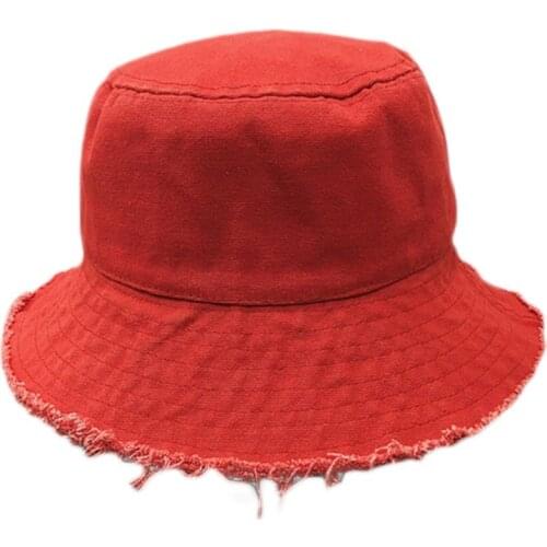 Women Sunscreen Cotton Bucket Hat Vintage Frayed Tassels Wide Brim Fisherman Cap 50JB