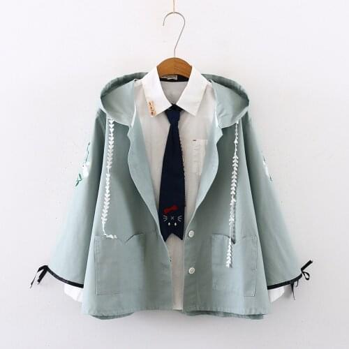 Japanese Mori Womens Spring Autumn New Sweet Embroidery Hooded Student Jackets Girl Soft Meng Girl Harajuku Coat Windbreaker