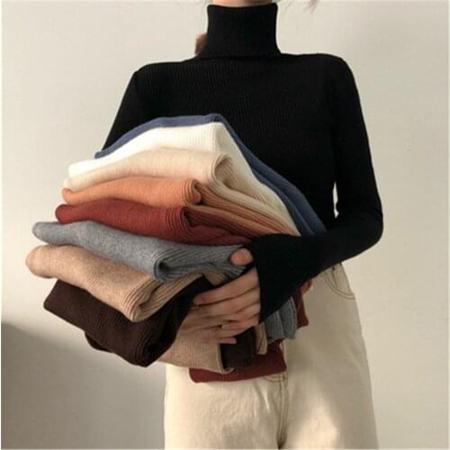 Women Turtleneck Sweaters Autumn Winter Korean Slim Pullover Women Basic Tops Casual Soft Knit Sweater Soft Warm Jumper PZ3823
