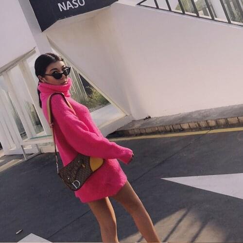 2018 Cotton Pullover Real Poncho Sweater Women 2019 Spring New Female Long Section Bright Rose Oversized Collar Warm Turtleneck