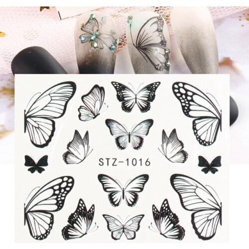1pcs Black Butterfly Nail Decals and Stickers Flower Blue Colorful Water Tattoo for Manicures Nail Art Slider Decor