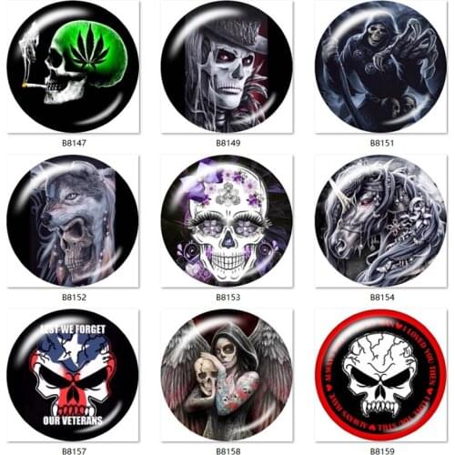 Skull Halloween punk 10pcs mixed 12mm/18mm/20mm/25mm Round photo glass cabochon jewelry flat back Making findings B8146