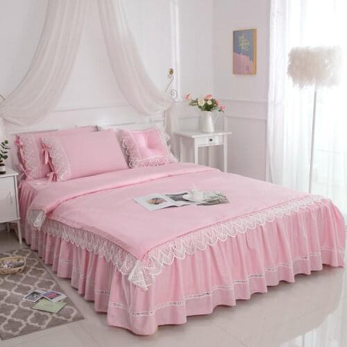 Korean Pure Cotton bedding set princess lace bedspread bed cover Pink ruffles duvet cover bedskirt linen pillowcase Home Textile