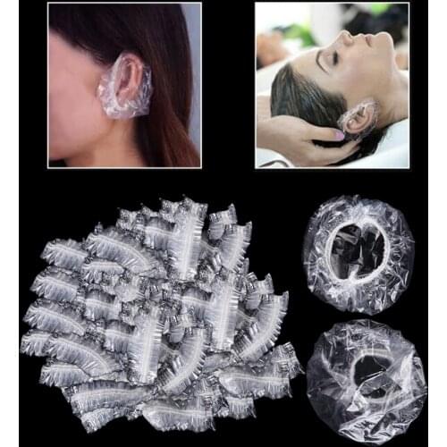 100pcs Transparent Disposable Ear Protectors Waterproof Ear Covers for Hair Coloring, Shower, Bathing