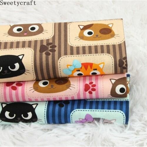 110x45cm Thick Fabric By Yard Patchwork Telas Tissu Costura Sewing Cotton Fabric Bow Cat Print DIY Handmade Dress Bag Home Decor