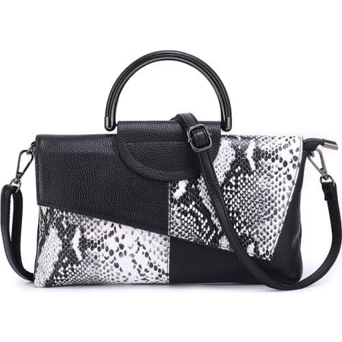 2PCS / LOT Genuine Leather Luxury Serpentine Soft Cow Leather Cross Body Bag Lady Handbag