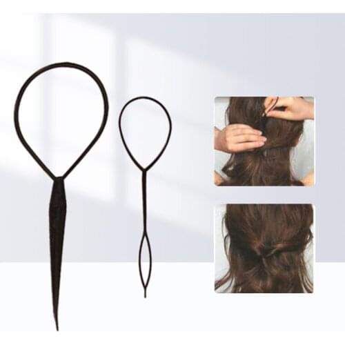 2 piece ponytail plastic ring styling tool black Topsy pony topsy tail clip hair styling belt massage tool fashion