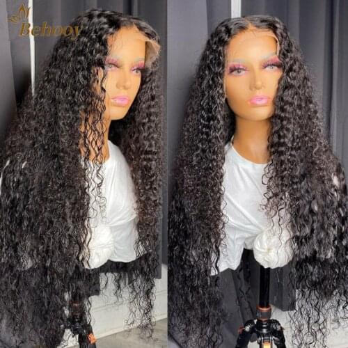 26Inch Natural Black Loose Water Curly WIg PrePlucked Lace Front Wig For Women Synthetic Heat Resistance With Baby Hair