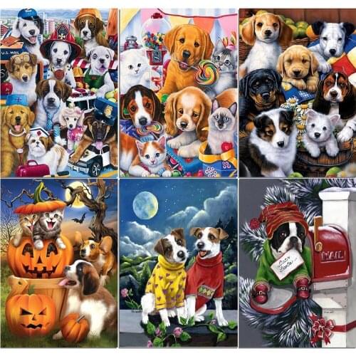 5D DIY Square/Round Diamond Painting Animal Cute Dog House Cross Stitch Set Inlaid Diamond Home Decoration Painting