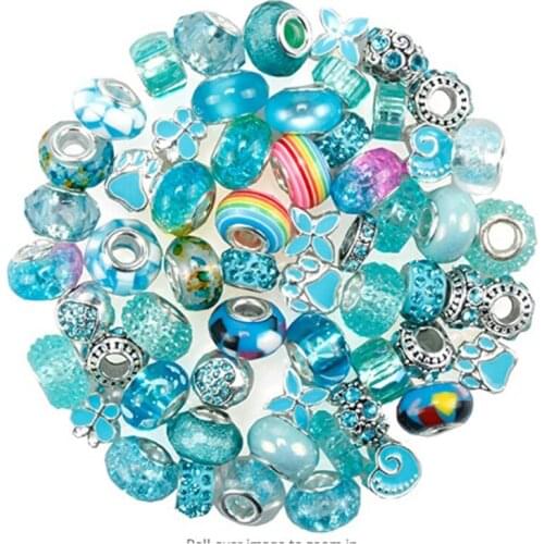 60Pcs Assorted Color European Glass Beads Clip Charms Murano Spacer Beads Women Waist Beads Fit Pandora Bracelet Jewelry Making