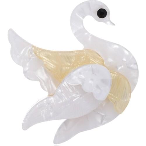 Blucome Vivid White Swan Shape Brooch Acrylic Animal Brooches High Quality For Kids Women Hijab Pins Corsage Clips Pins