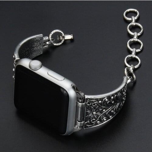 Vintage Chain Jewelry Bracelet Band for apple watch 44mm 40mm strap iwatch series 6 5 4 3 2 1 38mm 42mm Retro Wrist replacement