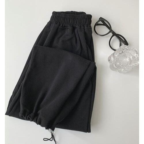 Casual Women Pants 2021 Spring Autumn Korean Loose Solid Beam leg Sweatpants Elastic waist Black Pants Female Trousers