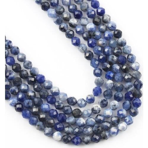 Natural Faceted Blue Sodalite Jaspers Loose Stone Beads For Jewelry Making DIY Bracelet Neckalce Accessories 15''Inches 2 3 4mm