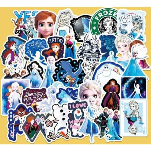 Disney Frozen Anime Stickers Pack 50Pcs Elsa Princess Sticker for Desk Refrigerator Waterproof Scooters Cartoon Stickers Cute