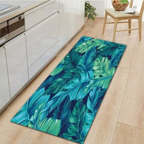Welcome Doormat Long Flannel Kitchen Carpet Home Palm Leaf Print Bedroom Living Room Bathroom Area Rugs Nordic Decor Floor Mat