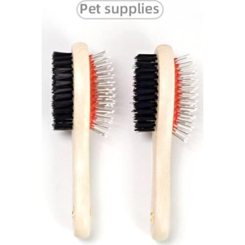 Double Faced Pet Dog Comb Long Hair Brush Wood Handle Puppy Cat Massage Bath Brush Multifunction Pet Grooming Tool Cleaning Comb