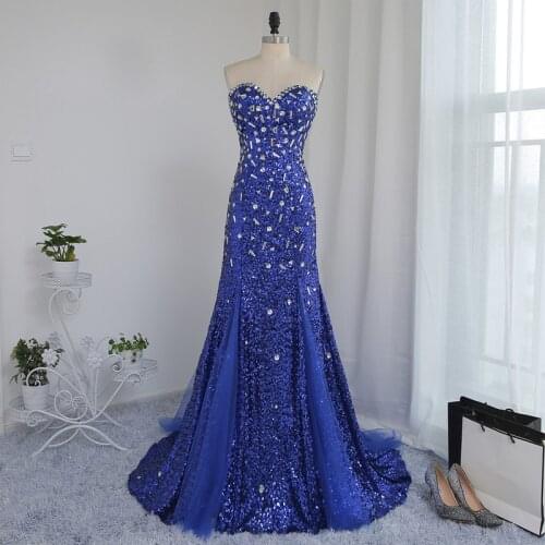 Elegant Mermaid Evening Dresses Sweetheart Sleeveless Beading Evening Party Gowns Crystals Sexy Formal Dresses Robe De Soiree