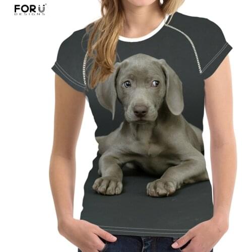 FORUDESIGNS Kawaii Puppy Weimaraner Printing Woman Summer T Shirts Harajuku Animal Graphic Design Short Tops Tee Casual t-shirts