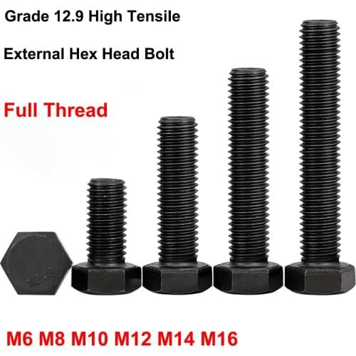 Full Thread Bolt M12 M14 M16 Metric High Tensile Grade 12.9 External Hex Hexagon Head Cap Screw Bolt DIN933