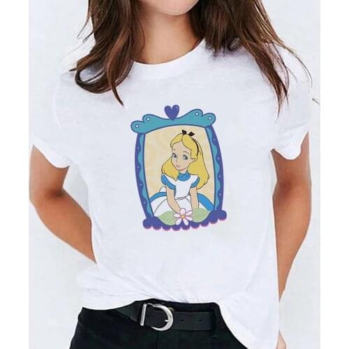 Harajuku Style Cartoon Cute Alice In Wonderland Print Short Sleeve T-shirt Women Summer O-neck Tee Shirt Girls Tops Dropship