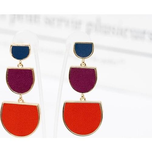 Hot sale gold plated earring Alloy layout colors leather cute drop statement earrings