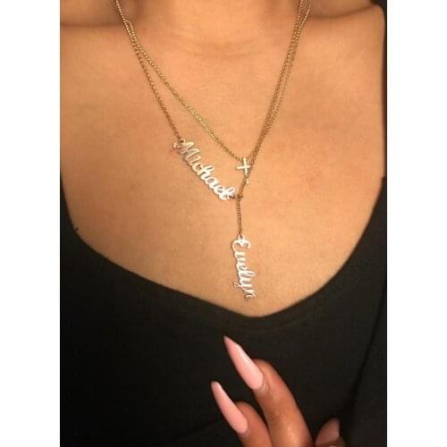 Noelia Personalized Custom Double Names Necklace Stainless Steel Custom Letter Pendant Necklace for Family Couple Gifts