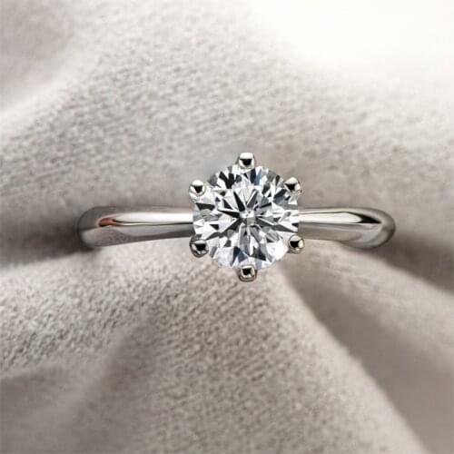 Natural Moissanite Ring Classic Six-Claw D Color 1 Carat 925 Sterling Silver 18k Gold-Plated Moissan Ring Female