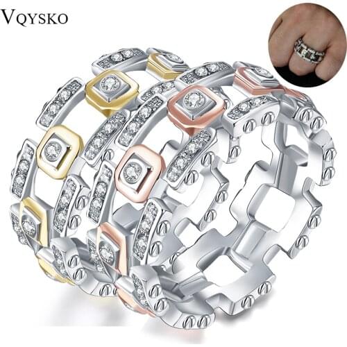 Fashion Lovers Howllow Crystal Rings With Two Color Plated Copper Technology Women Accessories Jewelry Ring For Party