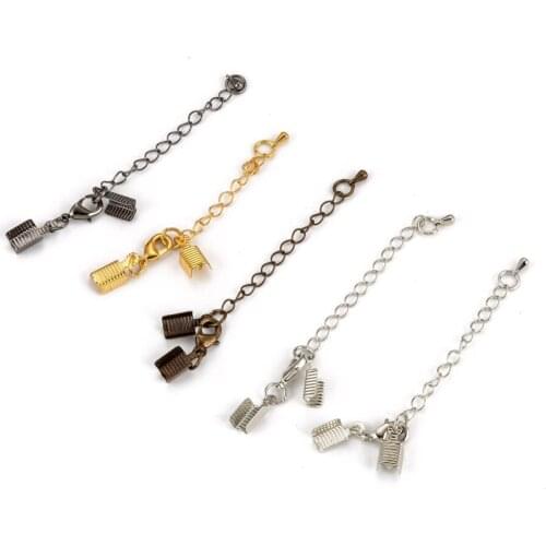 100pcs 12x7.5x3mm Brass Clasp & Clip End Set Lobster Claw Clasp and Cord Crimp for DIY Jewelry Accessories Chain Extender Making