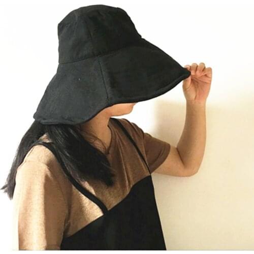 Summer New Cotton and Linen Solid Color Increased Eaves Fisherman hat leisure and holiday sun hat folding windproof basin tide