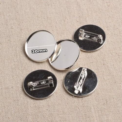 Reidgaller 10pcs Metal Blank cabochon Brooch Base 20mm round inner size white K brooches setting trays diy jewelry findings