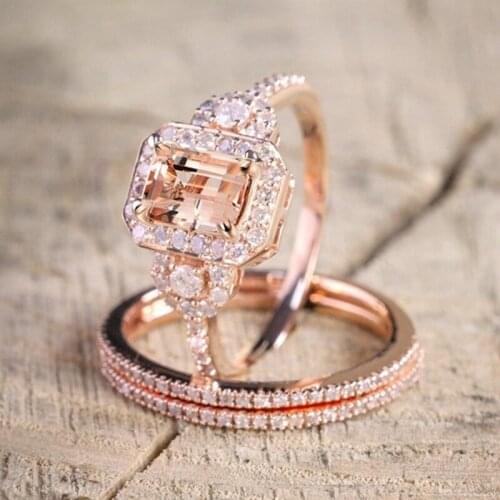 Fashion Rose Gold Antique Vintage Design Milgrain 2 Carat Round Morganite Ring Set Woman Jewelry Wedding Engagement Gift Jewelry