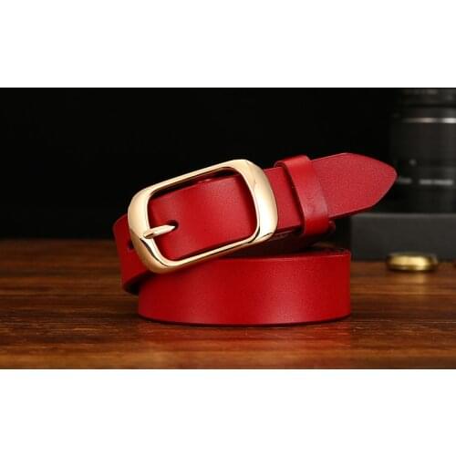 Fashion Womens Belt Designer Belt Black Red Genuine Leather Female Full Grain Leather Pin Buckle Womens Belt Wild Belt