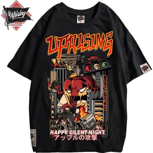 2021new uprising Merry Christmas Apple Attacks Counterattack Human Fruit Personality Trend Hip Hop Punk Short Sleeve T-Shirt Men