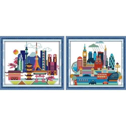 Cityscape-London Stamped Counted Pattern Cross Stitch Kit Printed Crafts 11CT 14CT Home Decor Thread Embroidery Needlework Sets