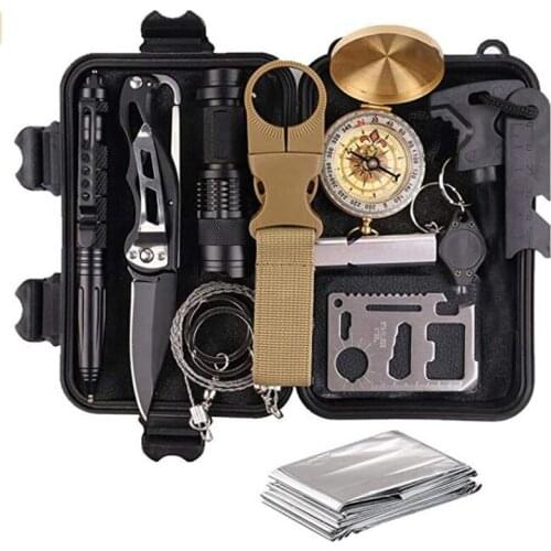 Survival Gear Kits 13 in 1 Outdoor Emergency SOS Survive Tool for Wilderness/Trip/Cars/Hiking/Camping gear-Wire Saw