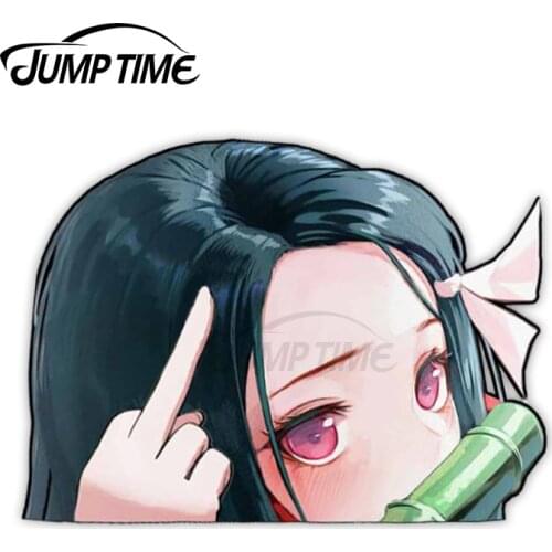Jump Time 13 x 7.2cm For Nezuko Kamado Demon Slayer Peeker Creative Car Stickers Decal Anime Occlusion Scratch Waterproof Decor