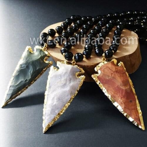 WT-N574 Wholesale beads necklace Amazing Arrowhead Pendant at gate with 30 inch stone Beads Chain Necklace Beautiful jewelry
