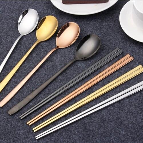1 Pair Chinese Chopsticks 304 Stainless Steel Food Sticks Spoon Reusable Tableware Tools Christmas Gift Korean Dinnerware Set