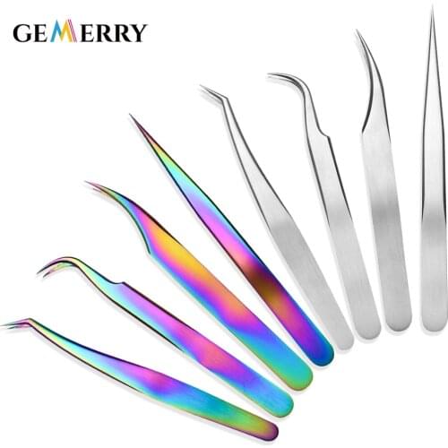 Professional False Eyelash Building Tweezers Eyelashes Extension Tools Stainless Steel Anti-Static Volume Lash Tweezer Set