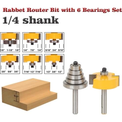 Rabbet Router Bit with 6 Bearings Set -1/2"H - 1/4" Shank Woodworking cutter Tenon Cutter for Woodworking Tools