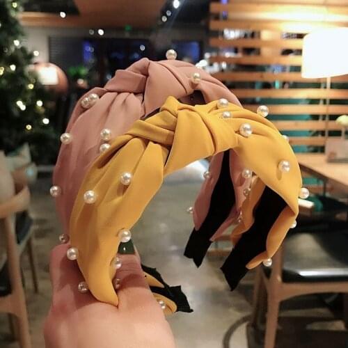Korean Boutique Fabric Beaded Pearl Headband Women Girls Hair Head Hoop Bands Accessories Hairbands Scrunchy Headdress