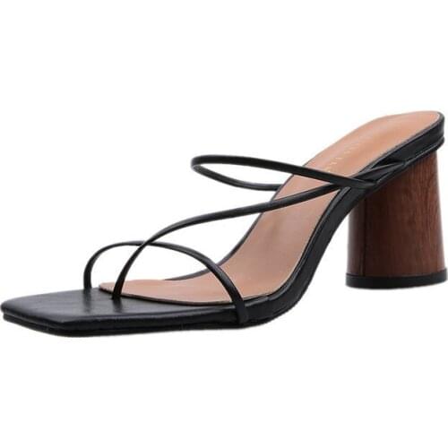 Women Sandals Slippers Flip Flops Summer Fashion Gladiator Pumps High Heels Shoes Slides Square Toe Solid Lady Casual