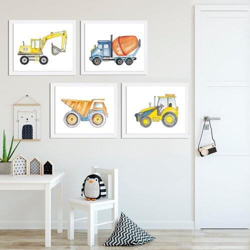 Construction Vehicle Watercolor Prints Construction Nursery Baby Boy Nursery Kids Room Art for Living Room Decoration Home Decor