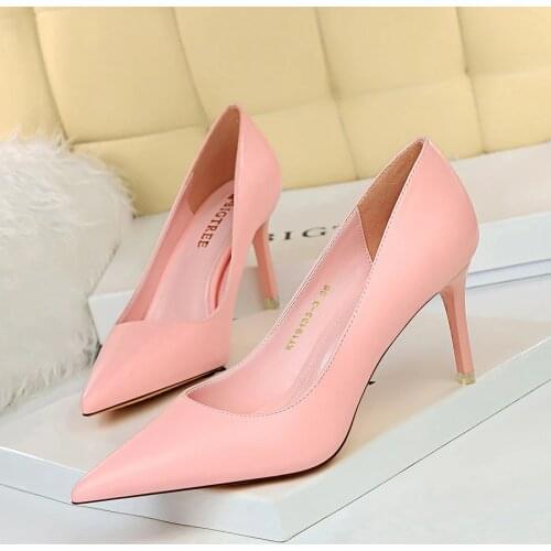 BIGTREE New 7.5cm High thin Heels Women Pumps Pointed Toe Shallow Bridal Wedding Shoes Sexy Ladies Women Shoes Nude High Heels