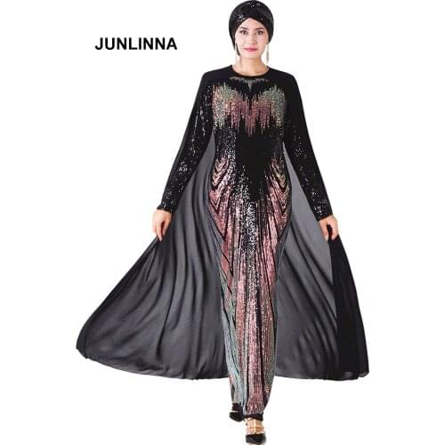 Evening Dress Fashion Elegant Women Formal Dresses Crew Neck Long Sleeve with Cape Sequins Party Vestidos
